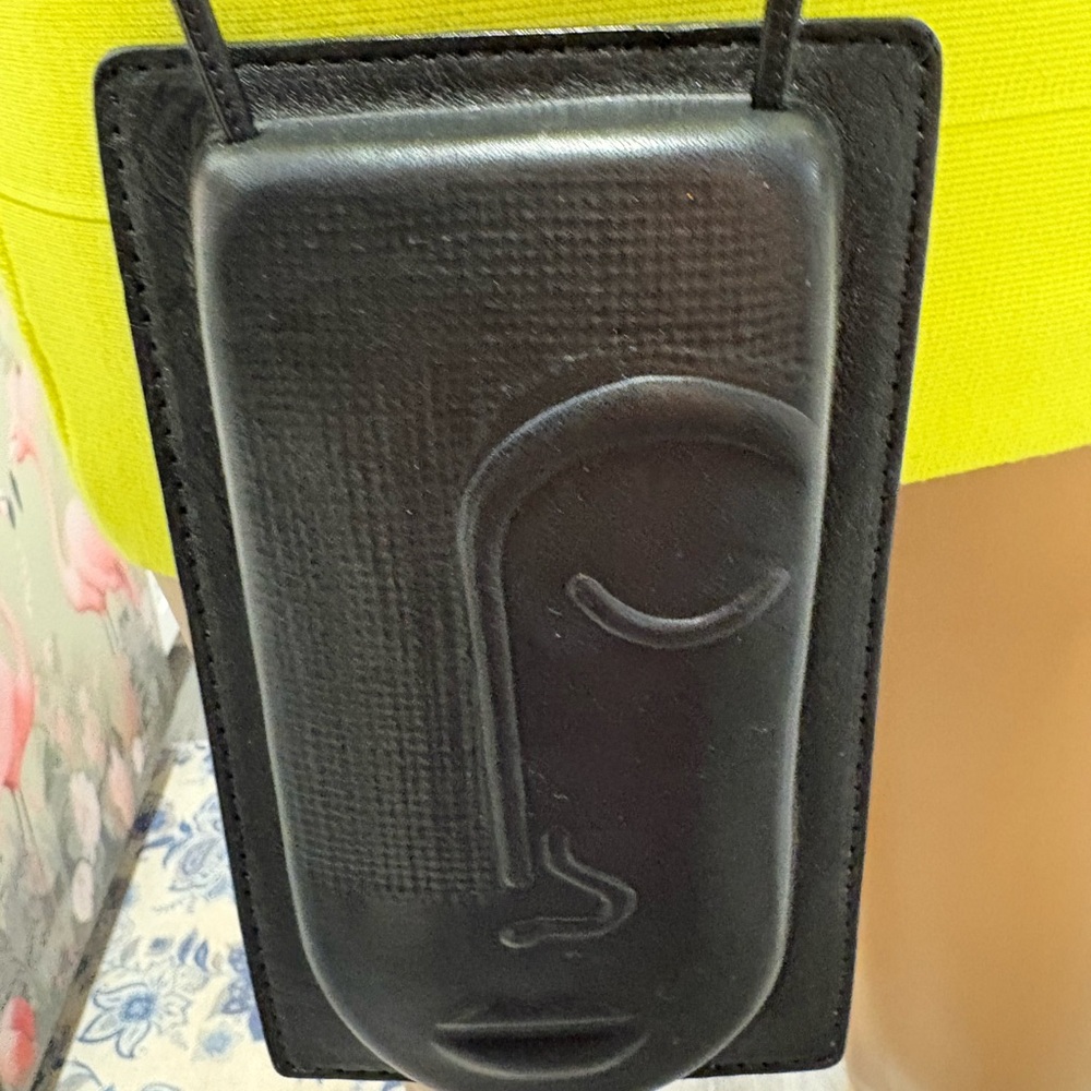 Art Festival Blk Leather Face Bag Hanmade XS